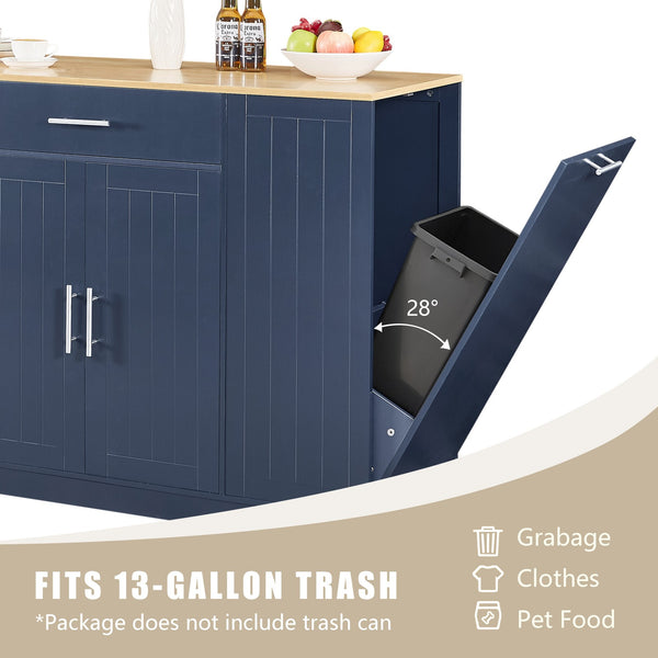 English Elm 53'' Kitchen Storage Islands with Drawers and Trash Can Storage, Modern Farmhouse Design, 53.2"W x 20.9"D x 38.0"H Navy Blue W1820P281266