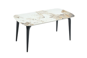 English Elm Modern Sintered Stone Rectangular Dining Table with Gold Accent Metal Base W3493S00016