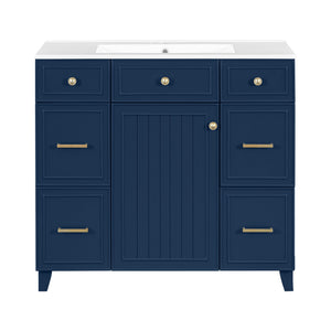 English Elm 36" 36-inch Transitional Bathroom Vanity with Ceramic Basin, Solid Wood Frame, Soft-Close Storage Elegance Blue N729P255663C