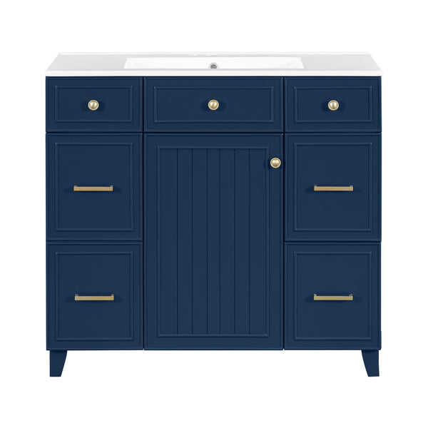 English Elm 36" 36-inch Transitional Bathroom Vanity with Ceramic Basin, Solid Wood Frame, Soft-Close Storage Elegance Blue N729P255663C