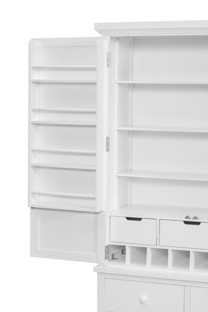 English Elm Topmax Freestanding Pine Wood Kitchen Pantry Cabinet with Wine Rack White SP000070AAK