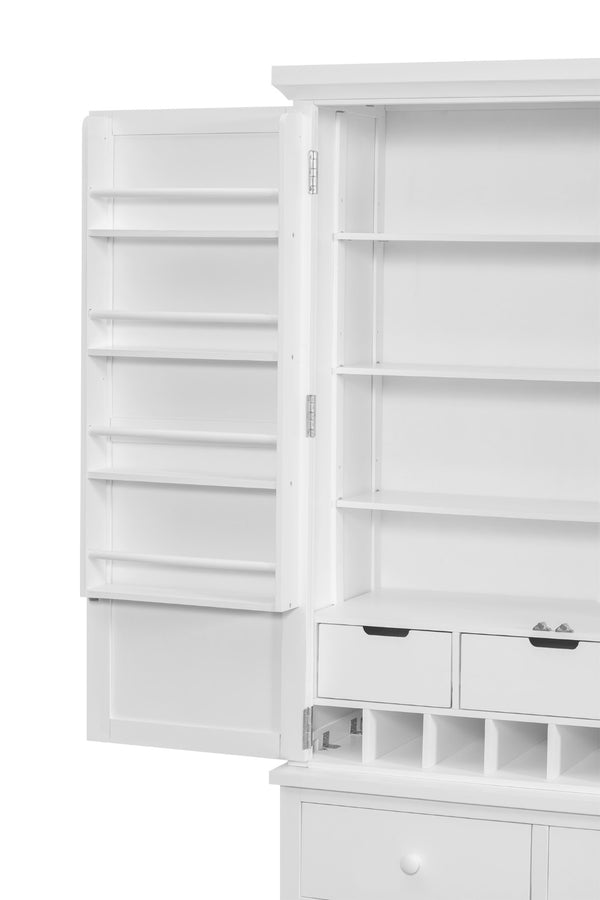 English Elm Topmax Freestanding Pine Wood Kitchen Pantry Cabinet with Wine Rack White SP000070AAK