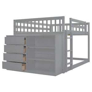 English Elm Full Over Bunk Bed with Four Drawers Three Shelves Pine and Mdf Kids Frame Gray LT000267AAE-1