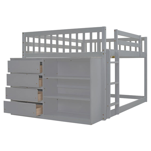 English Elm Full Over Bunk Bed with Four Drawers Three Shelves Pine and Mdf Kids Frame Gray LT000267AAE-1