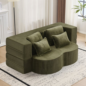 English Elm Queen Foldable Sofa Bed with Plush Chenille Cover, High-Density Foam Convertible Futon for Living Room Guest Room Bedroom Green W1829P348207