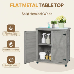 English Elm Potting Bench Outdoor Hemlock Wood Metal Top Cabinet Farmhouse Garden Workstation W1390P407461