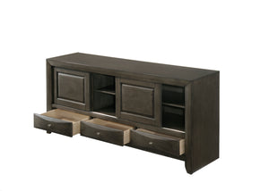 English Elm 1pc Gray Finish TV Stand with 3 Drawers and Open Shelves, 87" Wide Media Console for Living Room Decor B2741P294720