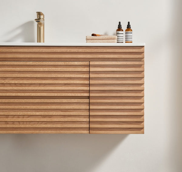 English Elm 48" Floating Bathroom Vanity with Ceramic Basin Two Drawers and Cabinet Storage W1826P308973