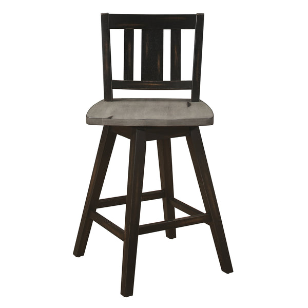 English Elm Counter Height Chairs Set Of 2 - Black Gray 360° Swivel Rustic Rubberwood Dining Furniture B011P194907