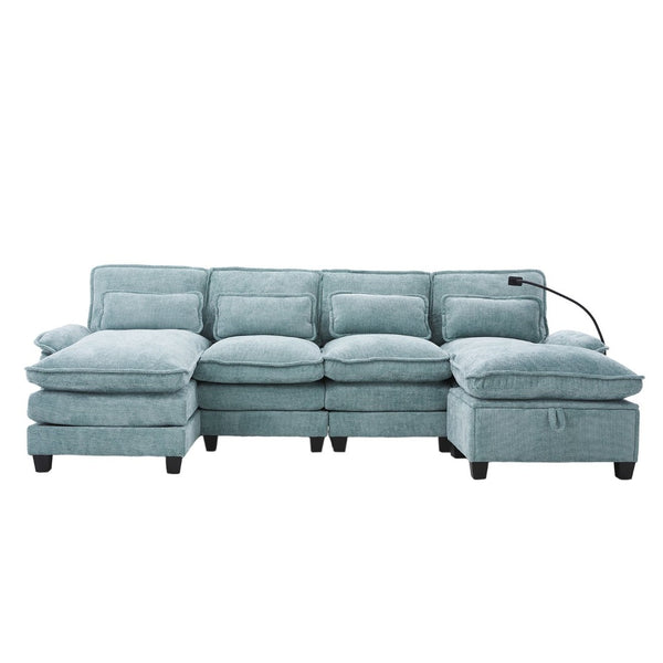 English Elm United We Win 106" U-Shaped Sectional Sofa With Ottoman, Usb Ports & Dual Side Pockets For Comfort W1568S00230-GIGA