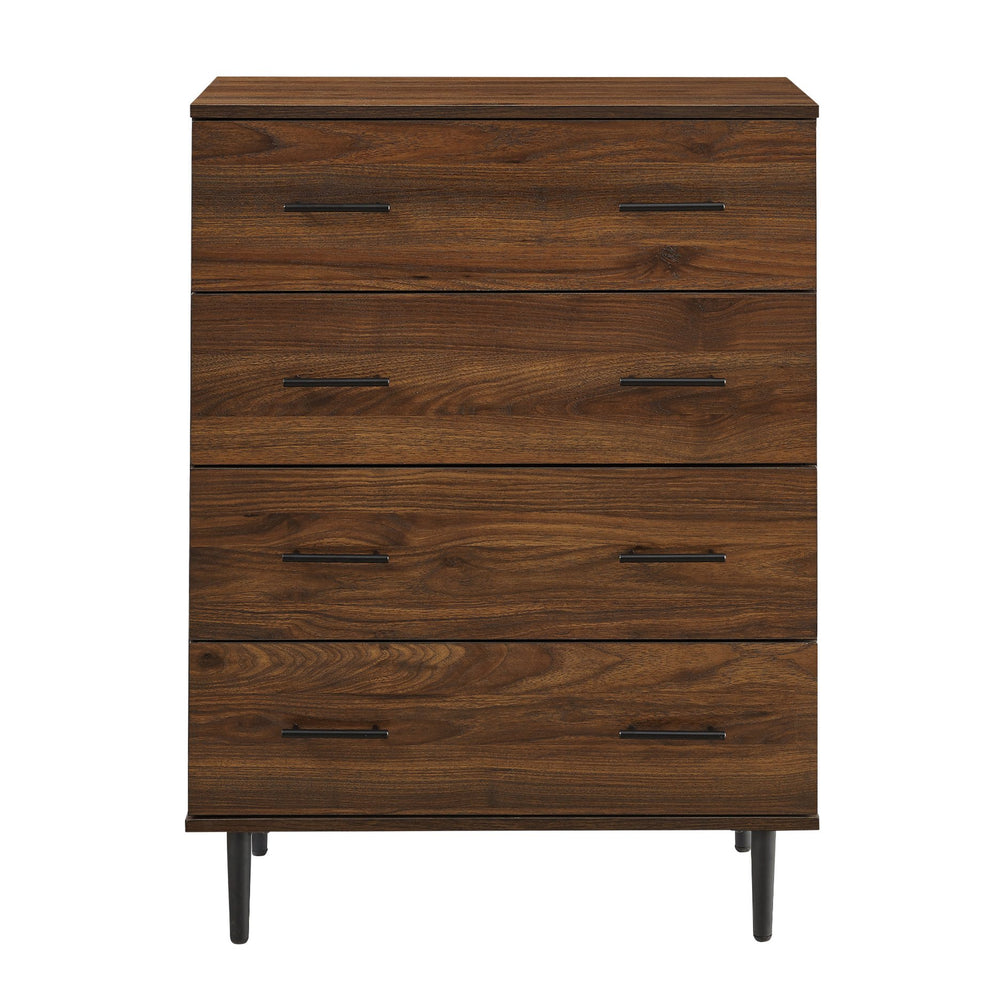 English Elm Walker Edison - Modern 4-Drawer Dresser Walnut with Tapered Metal Legs, Smooth Glides, Durable MDF Laminate Finish B185P326692