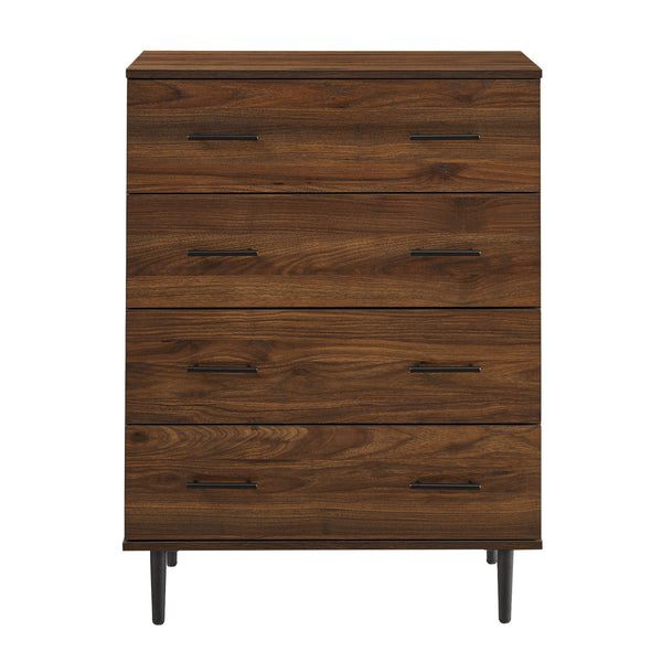 English Elm Walker Edison - Modern 4-Drawer Dresser Walnut with Tapered Metal Legs, Smooth Glides, Durable MDF Laminate Finish B185P326692