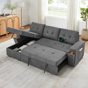 English Elm Toby Woven Fabric Sleeper Sectional with Storage Chaise Usb Ports and Coil Support Gray B061S00956
