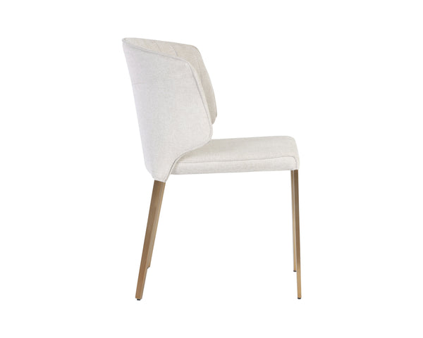 Sunpan Zayden Dining Chair - Modern Belfast Oatmeal Fabric, Gold Stainless Steel Legs, Stylish Comfort