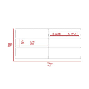 English Elm Seul Six Drawer Double Dresser Superior Top — 60.4" Wide Spacious Surface, Smooth All-Metal Rails, Sleek Design White 36 L x 24 W x 6 H B128S00116