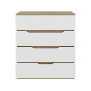 English Elm Drawer Four-Drawer Dresser 35"H in White & Light Oak — Compact, Stylish Storage with Superior Top Finish B097132891