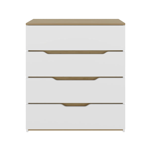 English Elm Drawer Four-Drawer Dresser 35"H in White & Light Oak — Compact, Stylish Storage with Superior Top Finish B097132891