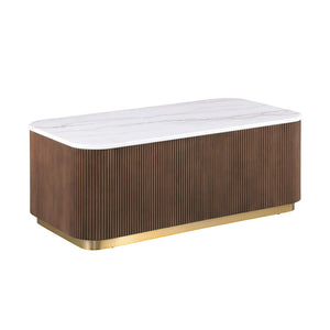 English Elm Living Room 3 Piece Marble Top Coffee and End Table Set with Gold Steel Accents B2741S00907