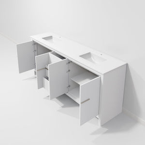 English Elm White Double Bath Vanity With Quartz Top - 80" W Elegant Storage Solution For Modern Bathrooms B2731P259568-GIGA