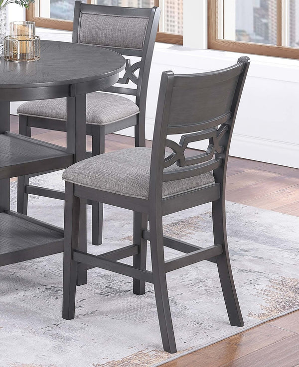 English Elm Gray Round 5-Piece Dining Set with Lower Shelf and Upholstered Chairs — Contemporary Charcoal Style Gray 45 L x 17 W x 46 H B011P373703