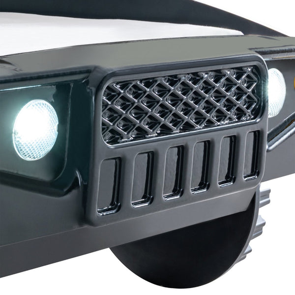 English Elm Modern Jeep Twin Bed with Led Headlights Gloss Black Mdf Frame for Kids Rooms B2741S00915