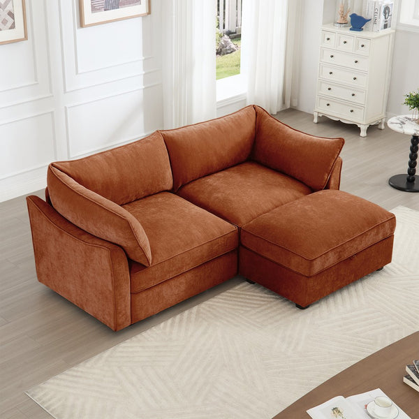 English Elm 2 Seater Sofa With Movable Ottoman And Hidden Storage - Stylish Chenille Comfort For Any Space W3041S00203