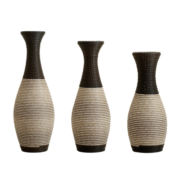 English Elm Desktop PVC Vase Set of 3 Decorative Tall Floor and Table Vases—Modern Durable Artful Accents for Home Black White,Coffee W2796P261483