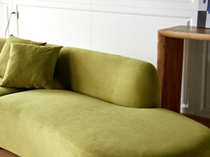 English Elm 132" Curved Sofa with Velvet Upholstery, Luxurious 6-Seater Half Moon Design for Modern Spaces Olive Green B2735S00029