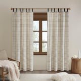 Madison Park Anaheim Casual Plaid Faux Leather Tab Top Curtain Panel with Fleece Lining MP40-6761 Natural