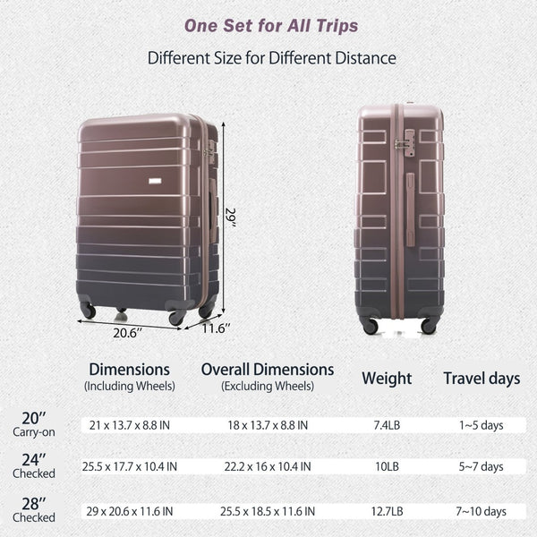 English Elm Luggage Sets 3 Piece Abs Hardshell Spinner Suitcase with Tsa Lock Lightweight Travel N726P203164G