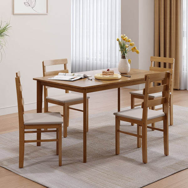 English Elm Original Solid Wood 5-Piece Dining Set with Rectangle Table & 4 Back Chairs, Sturdy 275LB Capacity Beige W395P316330