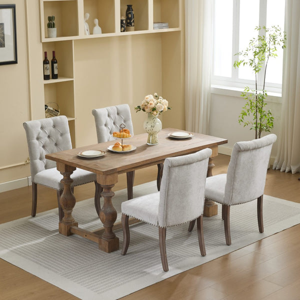 English Elm Upholstered Chenille Tufted Dining Chairs Set of 2 with Curved Wood Legs Club Style Beige W1143P457780
