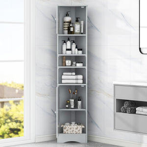 English Elm Multi-Functional Corner Cabinet Tall Trapezoid Bathroom Storage with Adjustable Shelves, Doors, Anti-Dump Device Grey WF530911AAE