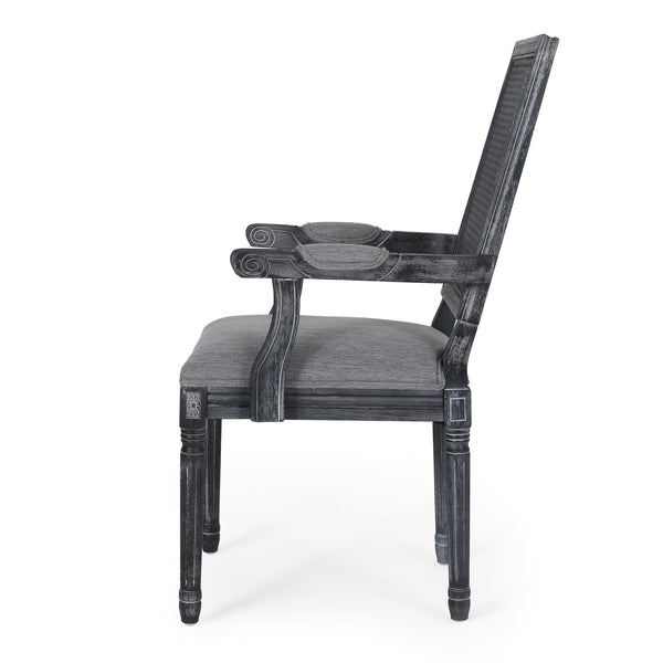English Elm Christopher Knight Home® - DINING Chair with Cane Back and Upholstered Seat, French Country Weathered Rubberwood Accent Grey 71240.00GRY