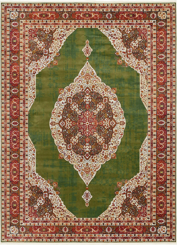 Unique Loom Baracoa Regla Machine Made Border Rug Green, Blue/Ivory/Olive/Orange/Red/Yellow 10' 0" x 13' 1"