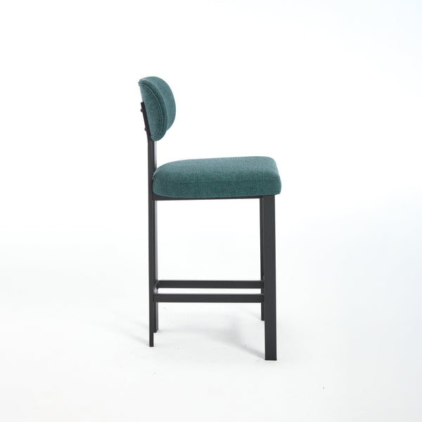 English Elm Bar Stools Set of 2 Upholstered Fabric Seat with Foam Cushion Black Metal Legs W3244P310204