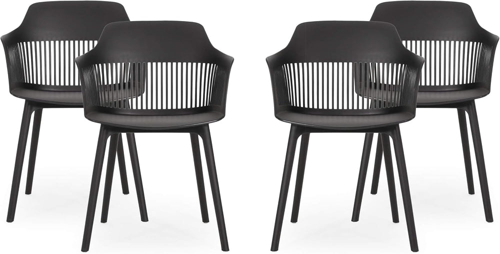 English Elm Christopher Knight Home® - DAHLIA Modern Outdoor Dining Chair Set of 4 – Weather-Resistant Polypropylene Resin, Sleek Curved Design Black 32 L x 24 W x 23.75 H N776P243705B