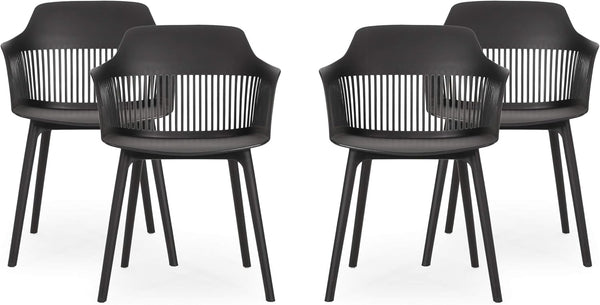 English Elm Christopher Knight Home® - DAHLIA Modern Outdoor Dining Chair Set of 4 – Weather-Resistant Polypropylene Resin, Sleek Curved Design Black 32 L x 24 W x 23.75 H N776P243705B