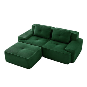 English Elm 82" Modern L-Shaped Modular Sectional Sofa with Plush Corduroy, Deep Ergonomic Seats & Movable Ottoman Green W714S01483