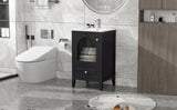 English Elm 20" Bathroom Vanity With Sink, Bathroom Cabinet With Soft Closing Glass Door, A Drawer, Black