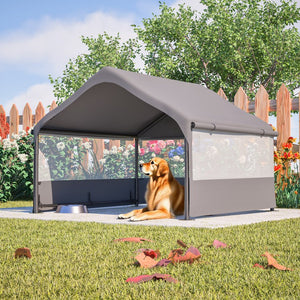 English Elm Extra Extra Large Outdoor Dog House Tent with Canopy, 3-Sided Mesh Ventilation, Steel Frame, Oxford Fabric Shelter Stakes Included W1422P362931