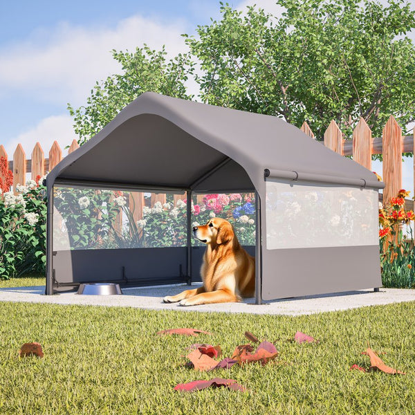 English Elm Extra Extra Large Outdoor Dog House Tent with Canopy, 3-Sided Mesh Ventilation, Steel Frame, Oxford Fabric Shelter Stakes Included W1422P362931