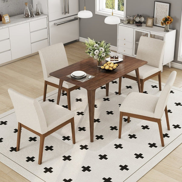 English Elm 5-piece Mid-century Rubberwood Dining Set with Upholstered Chairs for Small Spaces N759S004001K