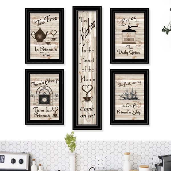English Elm "kitchen Friendship Five Piece Framed Vignette Culinary Wall Art for Dining Rooms B06787803