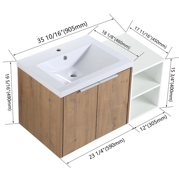 English Elm 36 Inch Modern Bathroom Vanity With Soft Close Doors, Resin Sink & Stylish Storage Solutions W999S00182