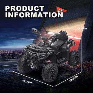 English Elm 24v Ride on Atv for Kids with Dual Motors Led Lights Bluetooth and Rugged Wide Wheelbase Black W3822P390477
