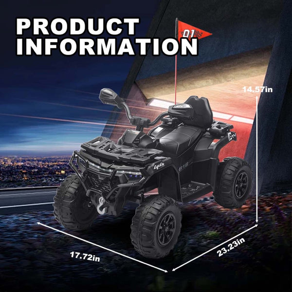English Elm 24v Ride on Atv for Kids with Dual Motors Led Lights Bluetooth and Rugged Wide Wheelbase Black W3822P390477