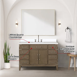 English Elm Grey Oak Single Bath Vanity With White Quartz Top, Soft-Close Drawers & Chrome Faucet – Modern Style! B2731P259824