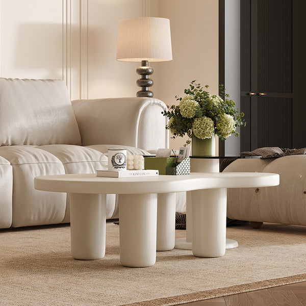 English Elm Cream Nesting Coffee Tables Set of 2 — Cream White Beige Modern Irregular Glass Top, Safe Round Edges W3081P254996