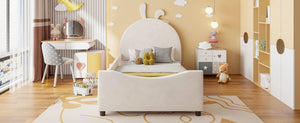 English Elm Twin Velvet Daybed with Sculptural Rabbit Ear Headboard for Kids or Guest Rooms Beige N737P380205A